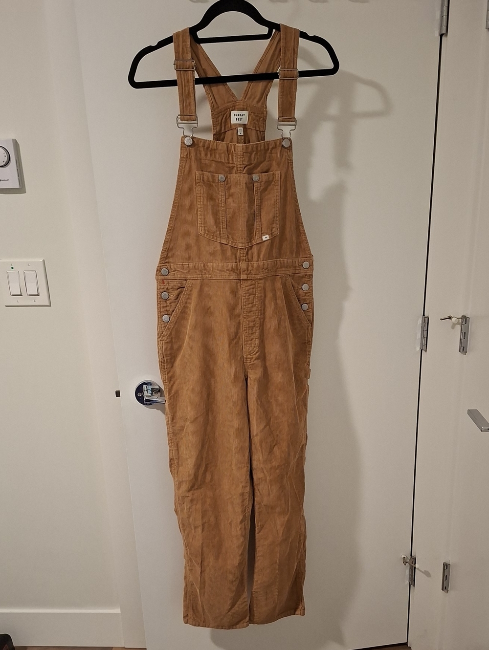 Sunday Best Tan Corduroy Utility/Carpenter Cotton Straight-leg Overalls (Size M)